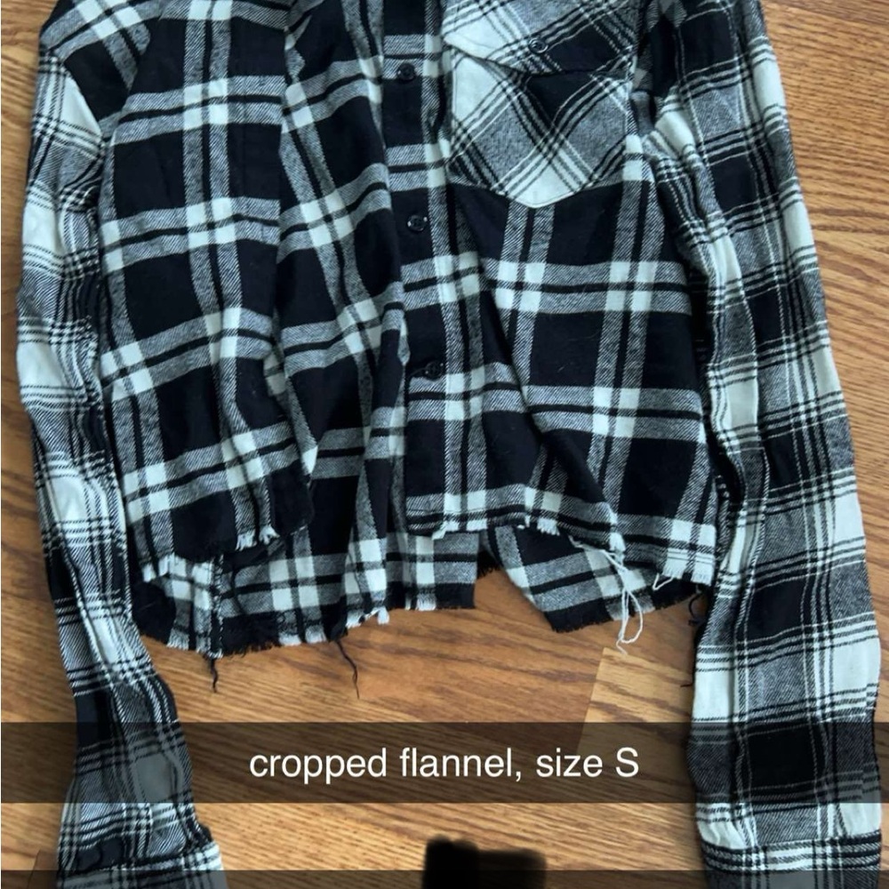 Black and White Cropped Flannel Shirt